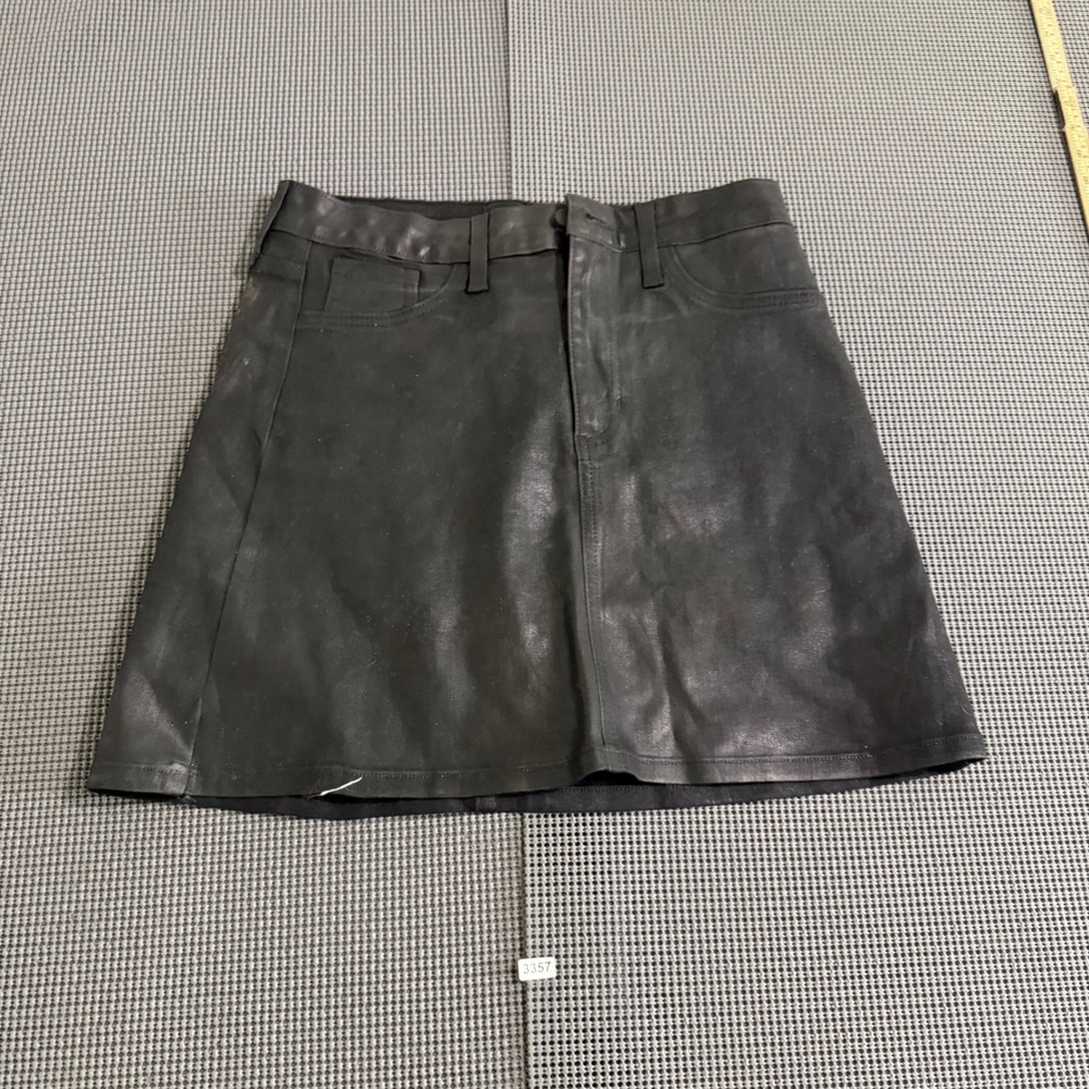 Just Black Women Black Coated Denim Mini Skirt Size M Made in USA